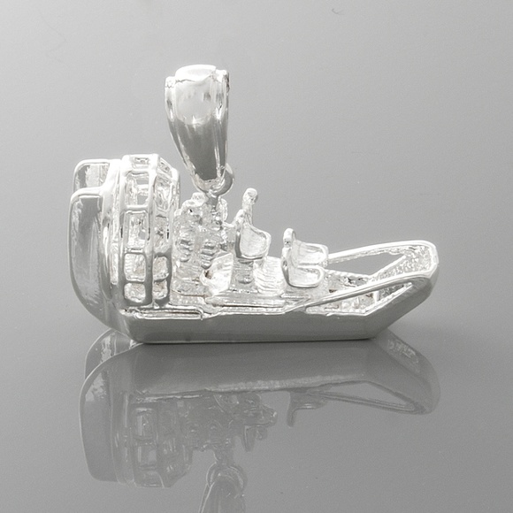 925 Sterling Silver Nautical Necklace Charm Pendant, 3D Airboat with chain - Picture 7 of 15
